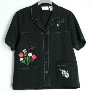 Alfred Dunner Black Floral Bee Short Sleeve Top 6P